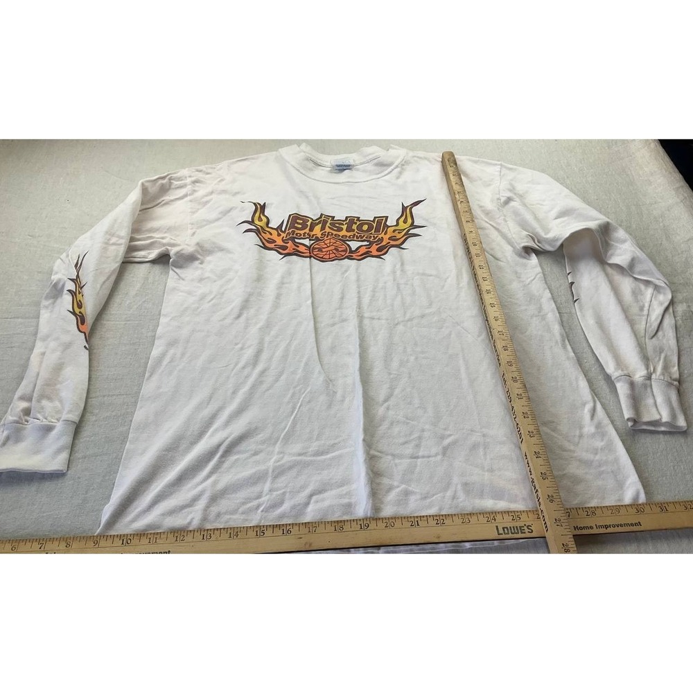 Vintage M&O Knits Bristol Motor Speedway White Long Sleeve T-shirt Large Flaming